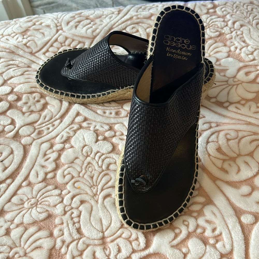 Andre Assous black Slide Thong Espadrilles Womens Wedge Sandals Sz UE 40
